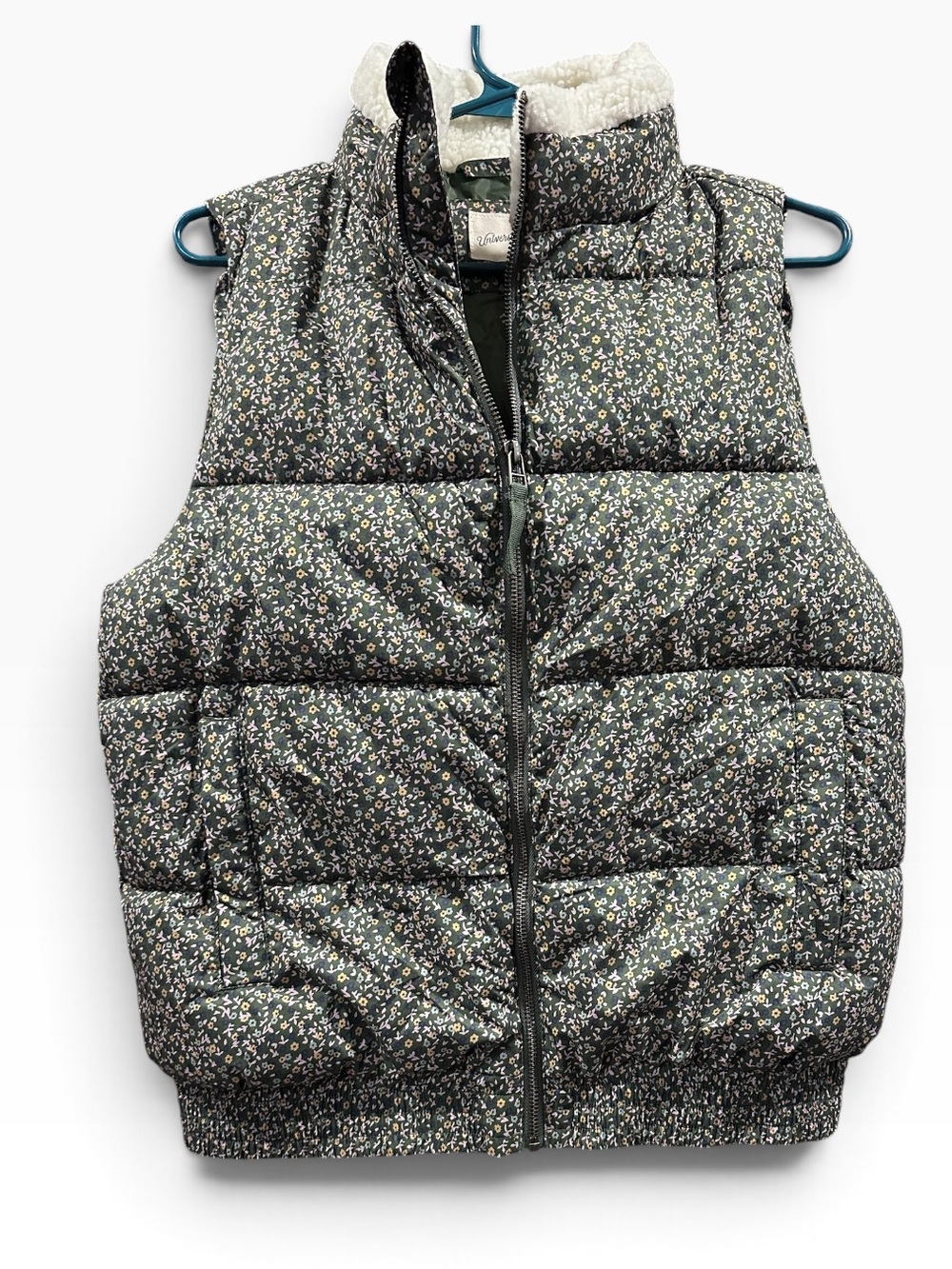 Universal Thread Floral Puffer Vest Sherpa Collar Green Size Small NWT XXL or S